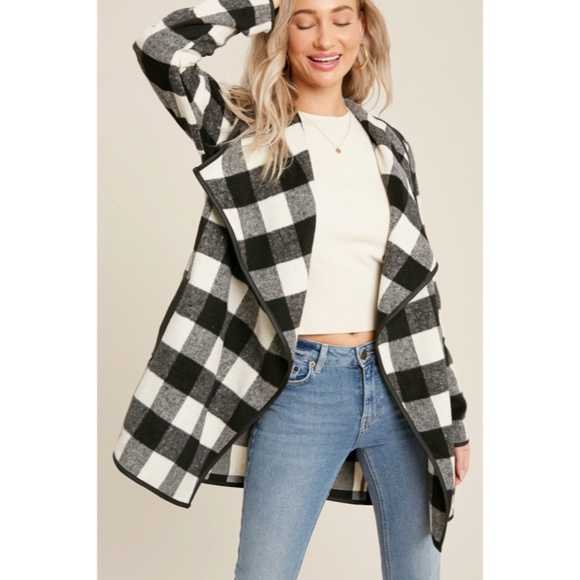 SOLD OUT Black Buffalo Plaid Drape Front Jacket - Picture 6 of 11